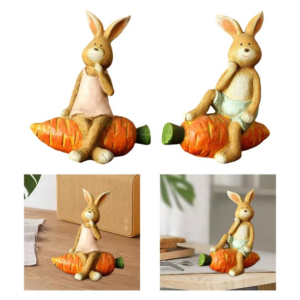 Estatuilla de , Estatua Adorno Resina Artesanía Escritorio,Bonito conejo estatuilla decoración del hogar regalo fiesta,Escultura de animales Decoración de mesa Café Baoblaze Estatuilla de conejito
