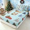 thumbnail image 3 of Erosebridal Christmas Gnome Zipper Queen Comforter Set with Fitted Sheet and 2 Pillowcases, Cartoon Truck Zipper Bedding Set, Cyan, Christmas Reversible, 4pcs, 3 of 7