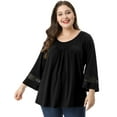 thumbnail image 2 of GRACE & GRANDEUR Hauts Décontractés Unis à Manches Raglan pour Femmes Grande Taille Noir 3X, 2 of 6