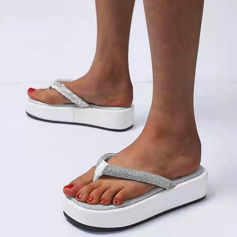 TAIAOJING Women s Slippers Round Toe Glossy Tow Flip Flops Beach
