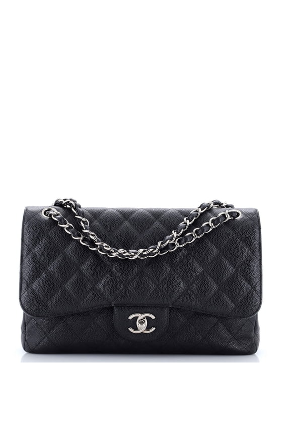 Pre-Owned Classic Double Flap Bag Quilted Caviar Jumbo By Rebag