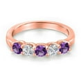 thumbnail image 3 of Gem Stone King 18K Rose Gold Plated Silver Purple Amethyst and Lab Grown Diamond Wedding-Bands Ring for Women | 0.82 Cttw | Round 3.5MM | Gemstone February Birthstone | Size 5, 3 of 6