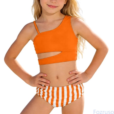 Fozruso Girls Two Piece Swimsuits For Teens Tankini Bikini Cute Ruffle Beach Bathing With High Waist Bottom Two Piece Bikini Sets Sizes 7-8 Years