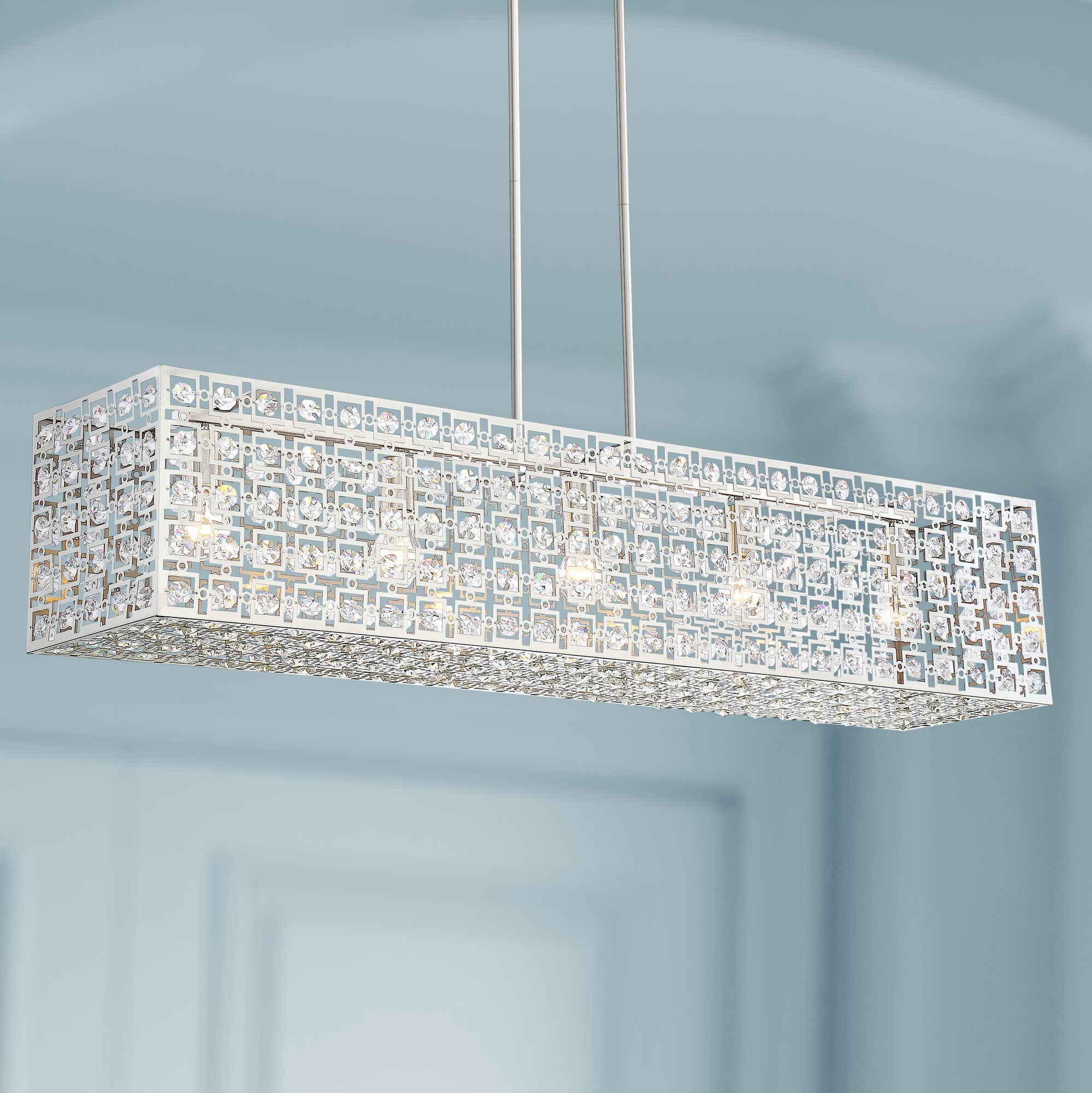 Possini Euro Design Brushed Nickel Large Linear Pendant Chandelier 46 3 4 Wide Modern Clear Crystal Kitchen Island Dining Room Com Linear Pendant Chandelier 46, Linear Kitchen Island Lighting Brushed Nickel