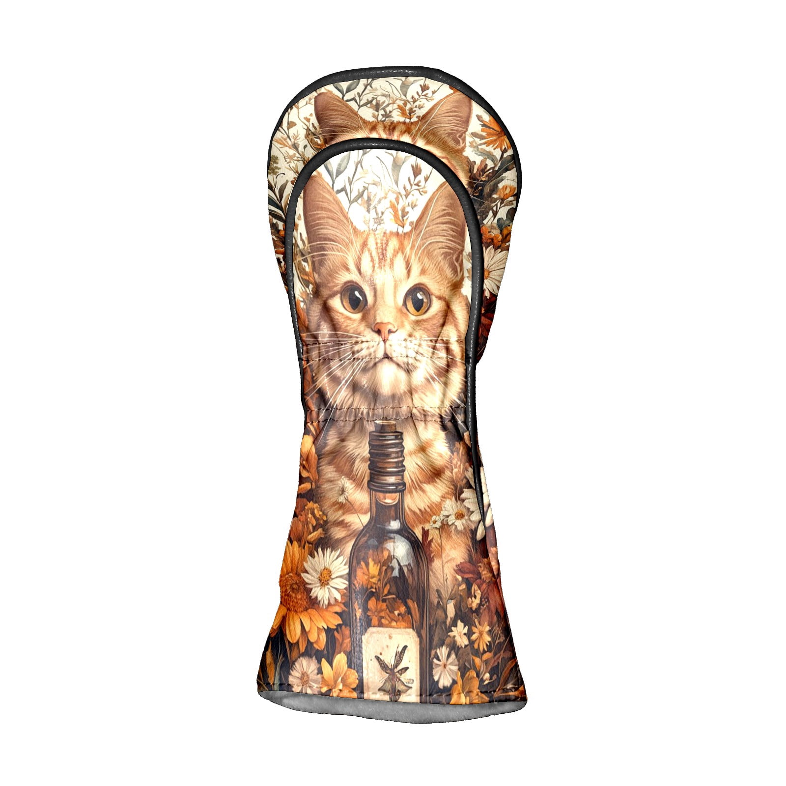 Golf Club Covers PU Leather Waterproof Head Covers for Fairway Woods Hybrids Orange Cat Unisex Fits Most Brands