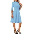 thumbnail image 4 of INSPIRE CHIC Women's Vintage Dress 3/4 Sleeves Stand Collar Office A-Line Dress S Sky Blue, 4 of 6