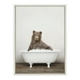 thumbnail image 2 of Kate and Laurel Sylvie Bear Rustic Bubble Bath Framed Canvas Wall Art by Amy Peterson Art Studio, 18x24 White, Modern Fun Decorative Bathtub Wall Art for Home Décor, 2 of 6
