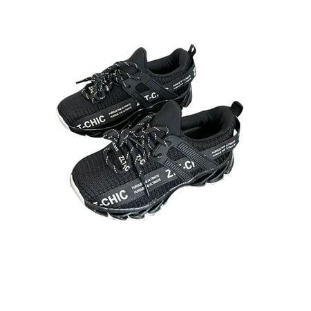 

Difumos Children Breathable Lace Up Athletic Shoes Lightweight Round Toe Walking Fashion Trainers Black White 11c