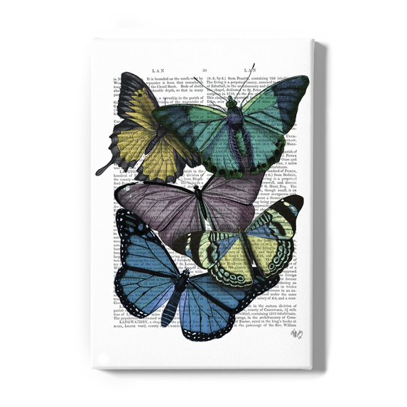 Butterflies On Paper Iv Wrapped Canvas -Fab Funky Designs,