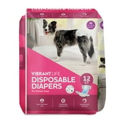 Vibrant Life Disposable Dog Diapers for Female Dogs, Medium, 12 Count
