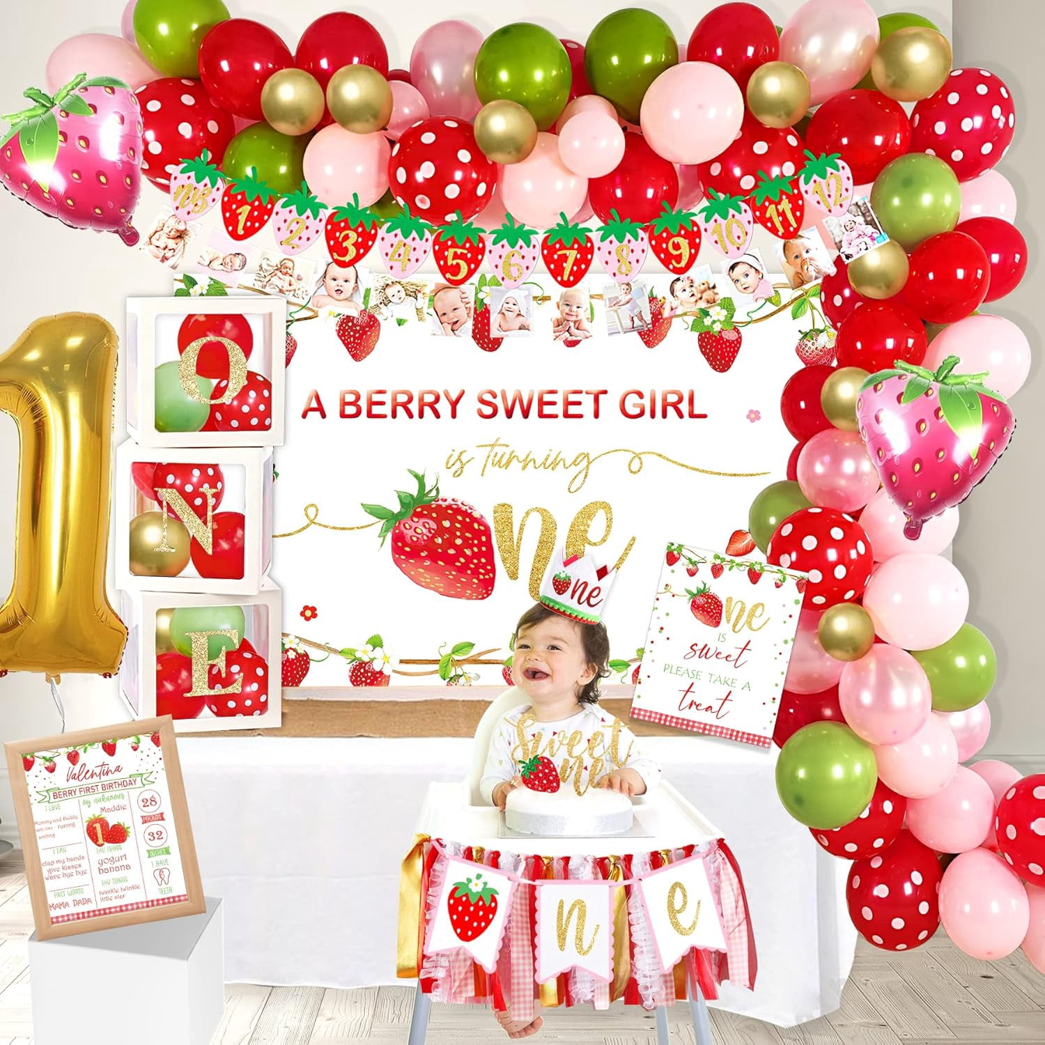 Strawberry 1st Birthday Decorations Party Supplies, Berry First Birthday decor Party Supplies, Berry Sweet One Berry First Birthday Girl Decoration