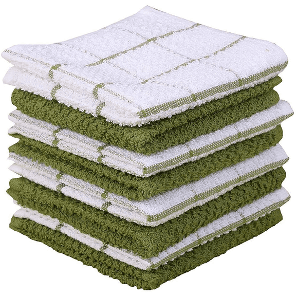 8 Pack 12x12 Inch Green Kitchen Dish Cloths Super Absorbent Lint Free Cleaning Towels For Drying And Washing Dishes