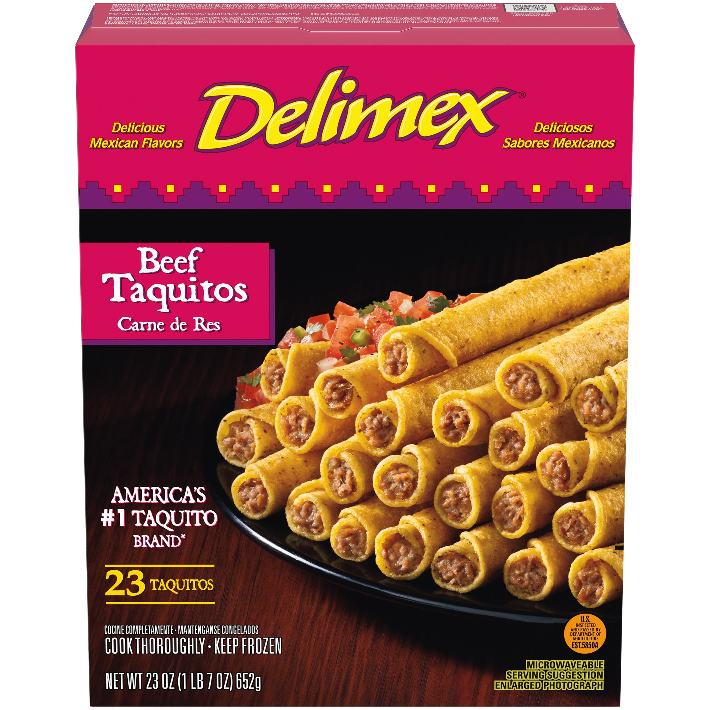 Delimex Beef Corn Taquitos Frozen Snacks, 23 ct Box