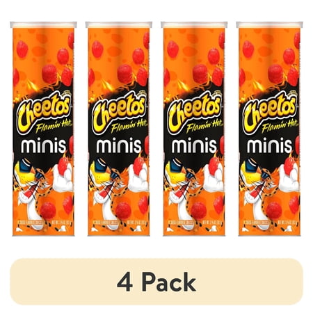 4 pack Cheetos Brand Minis Flamin’ Hot Cheese Flavored Canister, 3.625 oz (Packaging may vary)