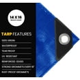 thumbnail image 4 of PROTARP Cubierta de lona extra resistente de 16 mil, impermeable, resistente a los rayos UV, lona de polietileno a prueba de desgarros y desgarros con bordes reforzados para techo, camping, patio, pis, 4 of 5