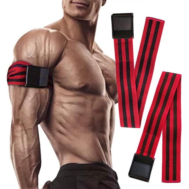 2 bandas elásticas de restricción sanguínea para el crecimiento muscular, para mujeres y hombres, para ejercicios de brazos, color negro y rojo, 60 cm.