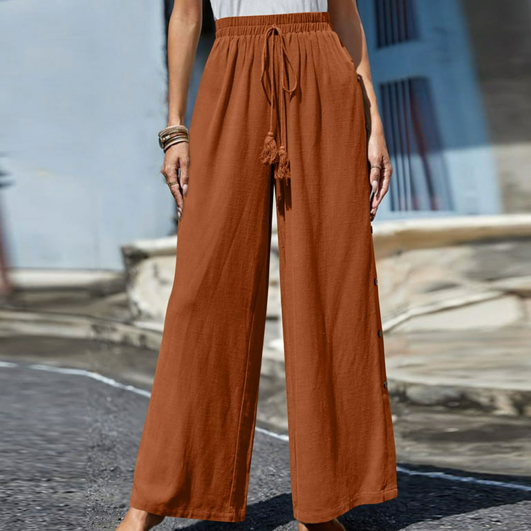 fartey Lightning Deals of Today Wide Leg Pants for Women 2023 High Paperbag  Waist Solid Color Slim Trousers with Waist Tie Pockets Lounge Vacation