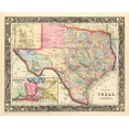 thumbnail image 2 of Mitchell, Samuel Augustus 14x12 Gold Ornate Wood Framed with Double Matting Museum Art Print Titled - County Map Of Texas, 1860, 2 of 4
