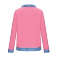 thumbnail image 5 of LangJing Waffle Denim Patchwork Long Sleeve Shirts for Women 2026 Dressy Casual Color Block Spring Tops Loose Collar Work Blouses Pink,S, 5 of 6