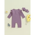 thumbnail image 5 of FEORJGP Toddler Baby Girl Basic One-piece Rompers 0 3M 6M 12M 18M Infant Solid Crew Neck Jumpsuits Buttons Long Sleeve Bodysuits with Headband Kids Lion Simply Casual Clothes for Spring Fall, 5 of 7