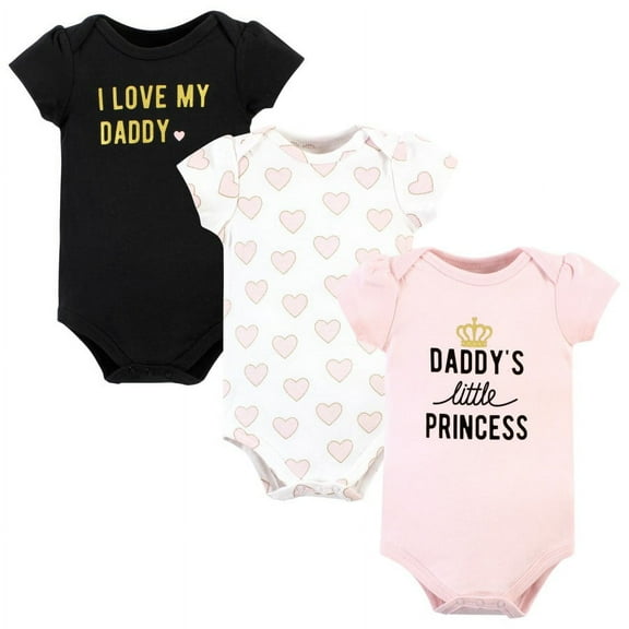 Hudson Baby Infant Girl Cotton Bodysuits, Daddys Little Princess 3-Pack, 9-12 Months