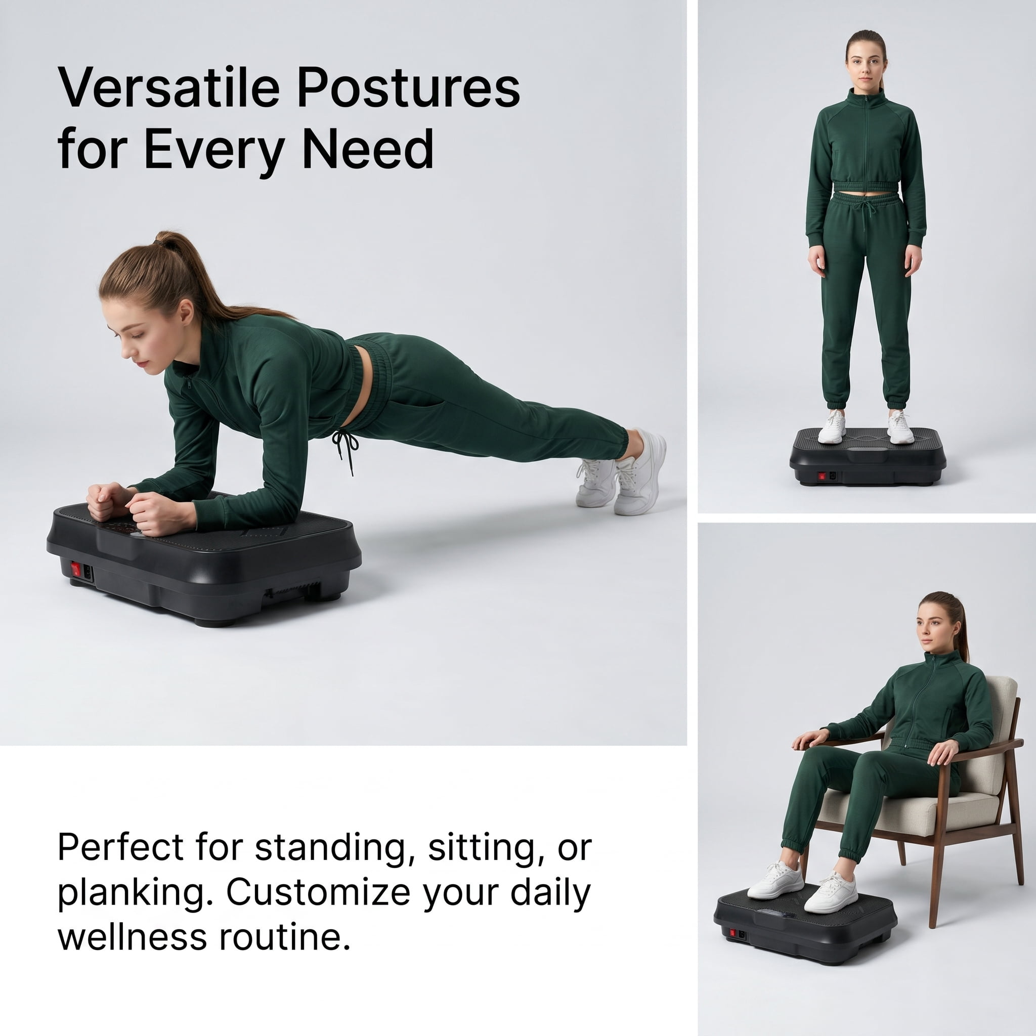 Vibration Plate Exercise Machine with Remote Control & Resistance Bands, Compact Whole Body Workout Platform for Home Gym, Black
