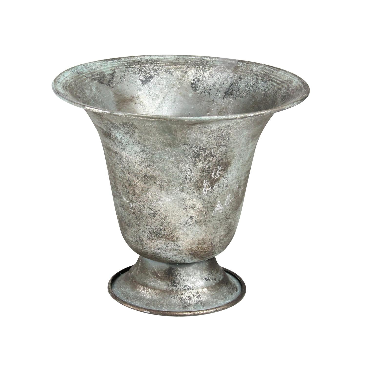 6.75 Simply Elegant Distressed Silver and Verdigris Decorative Metal Urn Planter by Allstate
