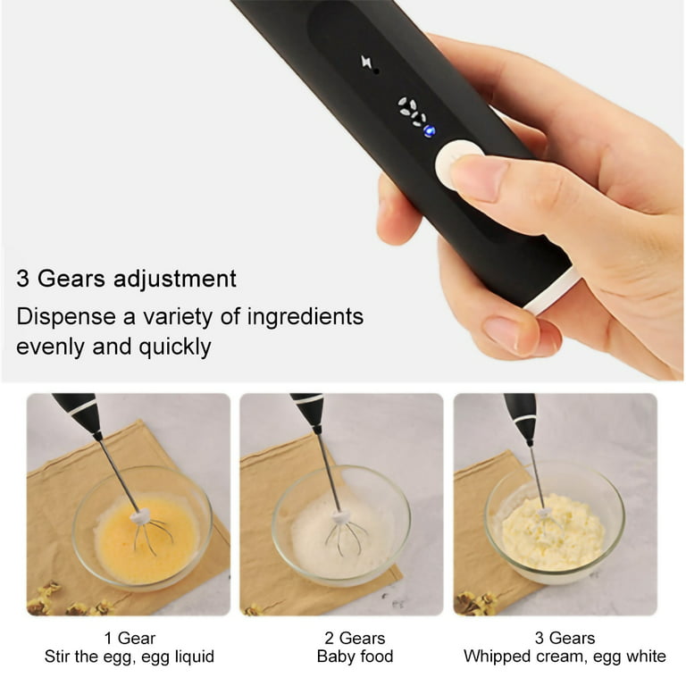 SEIWEI USB Rechargeable Mini Handheld Egg Beater Electric Hand Mixer 3  Speed 1200mAh 20W Home Kitchen Whipped Cream Egg White Baking Tool White