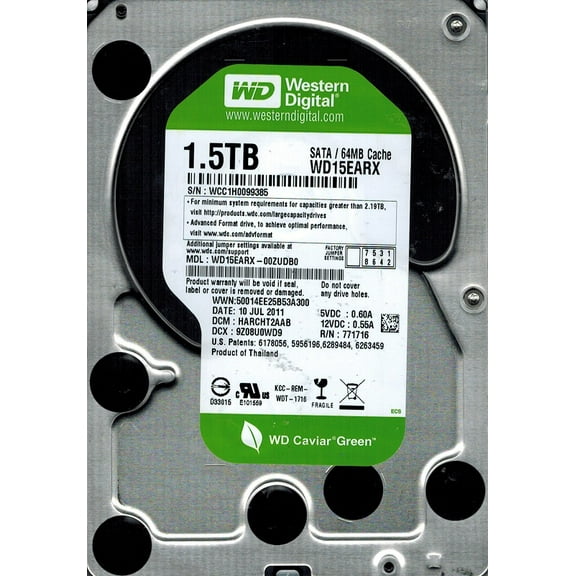 Western Digital WD15EARX-00ZUDB0 1.5TB DCM: HARCHT2AAB