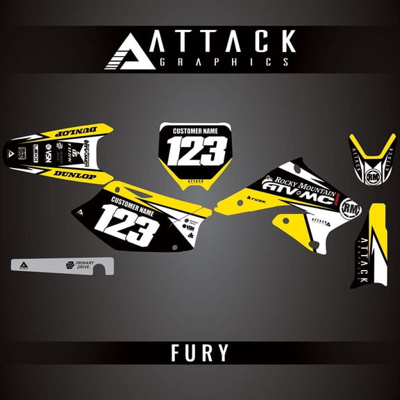 Attack Graphics Custom Fury Complete Bike Graphics Kit for Suzuki RMZ250 2006