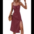 thumbnail image 2 of Vestidos de Verano de Lunares para Mujer, con Tirantes Finos, Corte Entallado y Abertura Lateral, Vestido Midi de Playa de Corte A. Rojo Vino L, 2 of 8
