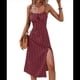 thumbnail image 2 of Vestidos de Verano de Lunares para Mujer, con Tirantes Finos, Corte Entallado y Abertura Lateral, Vestido Midi de Playa de Corte A. Rojo Vino S, 2 of 8