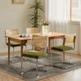 thumbnail image 2 of Natural Rattan Dining Chairs Set of 2/4/6, Upholstered Mid-Century Modern Dining Room Chairs with Cane Backrest, Retro Velvet Kitchen Chairs with Chrome Base, 2 of 8