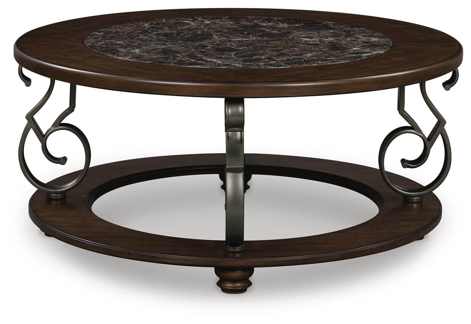 Signature Design by Ashley Frallyn Coffee Table - Dark Brown Finish with Faux Marble Top and Metal Legs