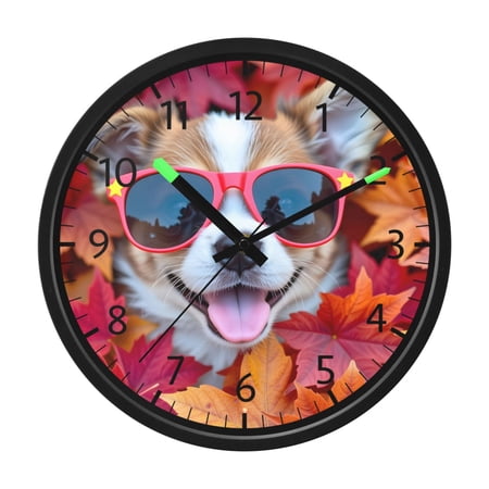 BZSMCE Voice Activated LED Night 12in Clock 12in Clock with Dog Head Maple Leaf Pattern