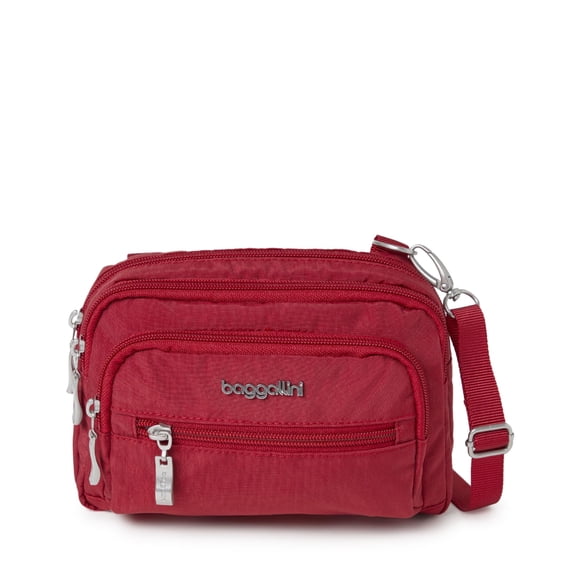 Baggallini Bolso bandolera pequeño con triple cremallera para mujer - Riñonera convertible de 8x6 pulgadas - Ligero resistente al agua
