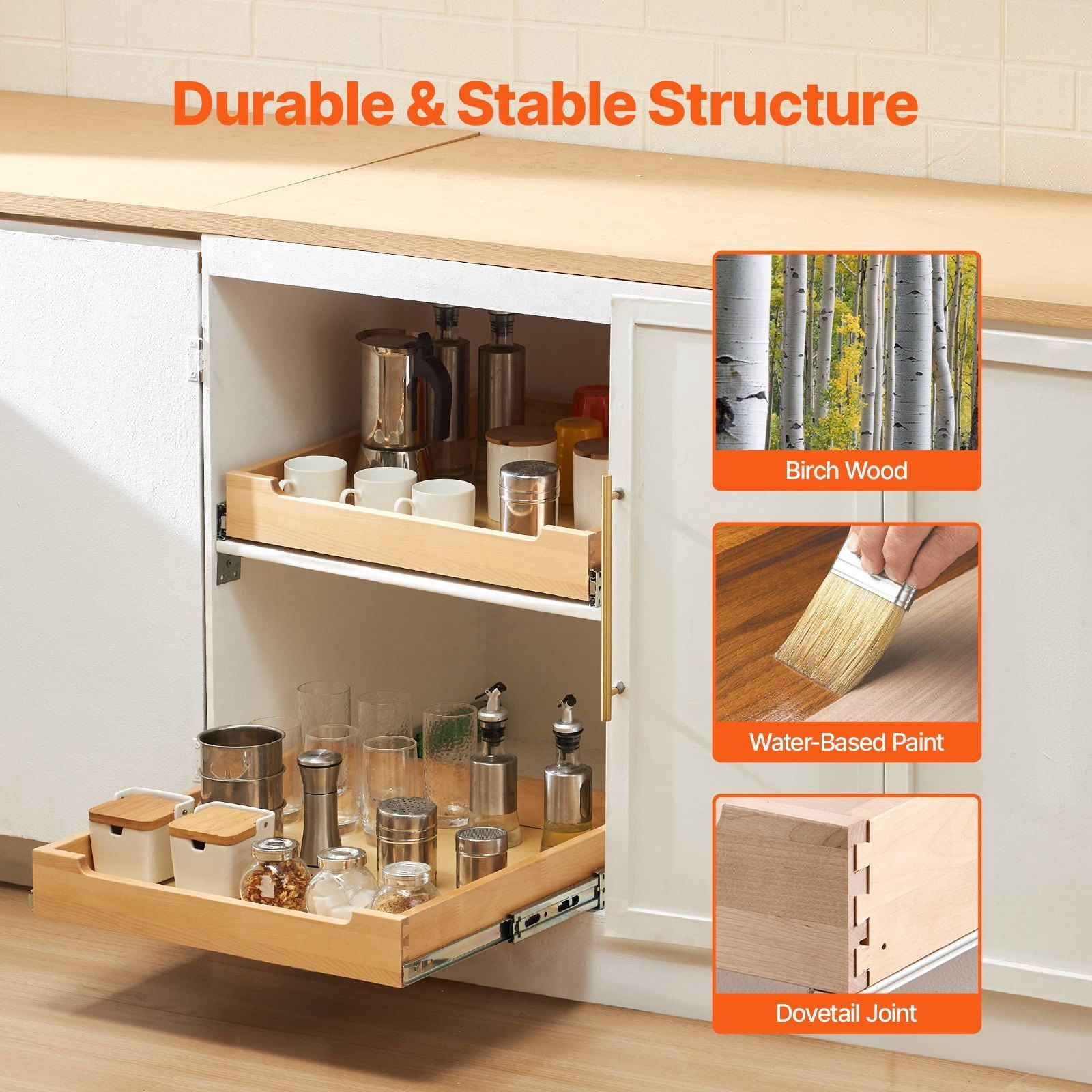 20" Wide x 21" Deep Pull Out Cabinet Organizer - Soft Close Wood Drawer Shelf for Easy Access