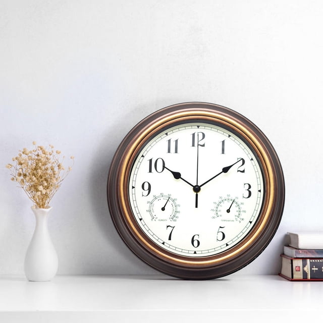 Reloj de pared interior termómetro e higrómetro combinado reloj silencioso sin baterías que hacen tictac para , Latón Colco Reloj de pared