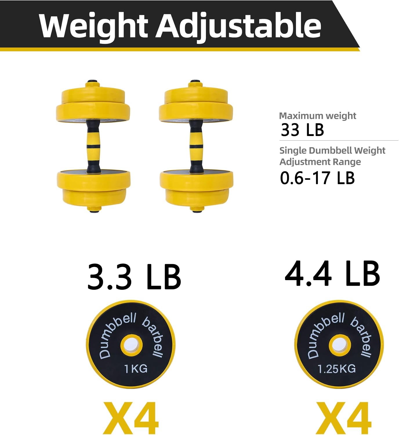 Yeshouse 33LBS Adjustable Weight Dumbbells Set, 2-in-1 Multifunction Weight Barbell Set for Home Gym Fitness Exercises, Non-Slip, All-purpose
