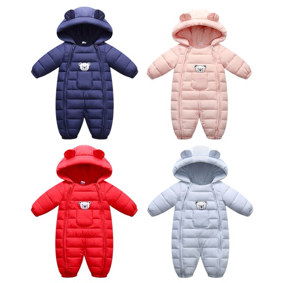 Baby Clothes Cute Infant Toddler Snowsuit Warm Newborn Boy Girl Winter Coats Hooded Zip Jumpsuit 0-12 Months