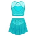 thumbnail image 3 of iixpin Kids Girls Jazz Ballet Modern Lyrical Dance Costume Cheerleading Sequin Tank Tops with Skirt Set Blue Green 12, 3 of 6