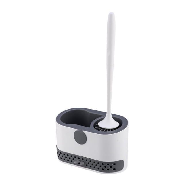 Silicone Toilet Brush and Holder Set Tpr Toilet Brush Set, Toilet Wall-Mounted Free Punch-Free Wall-Mounted Toilet Brush & Shelf Two-In-One,Bottom with Drip Tray