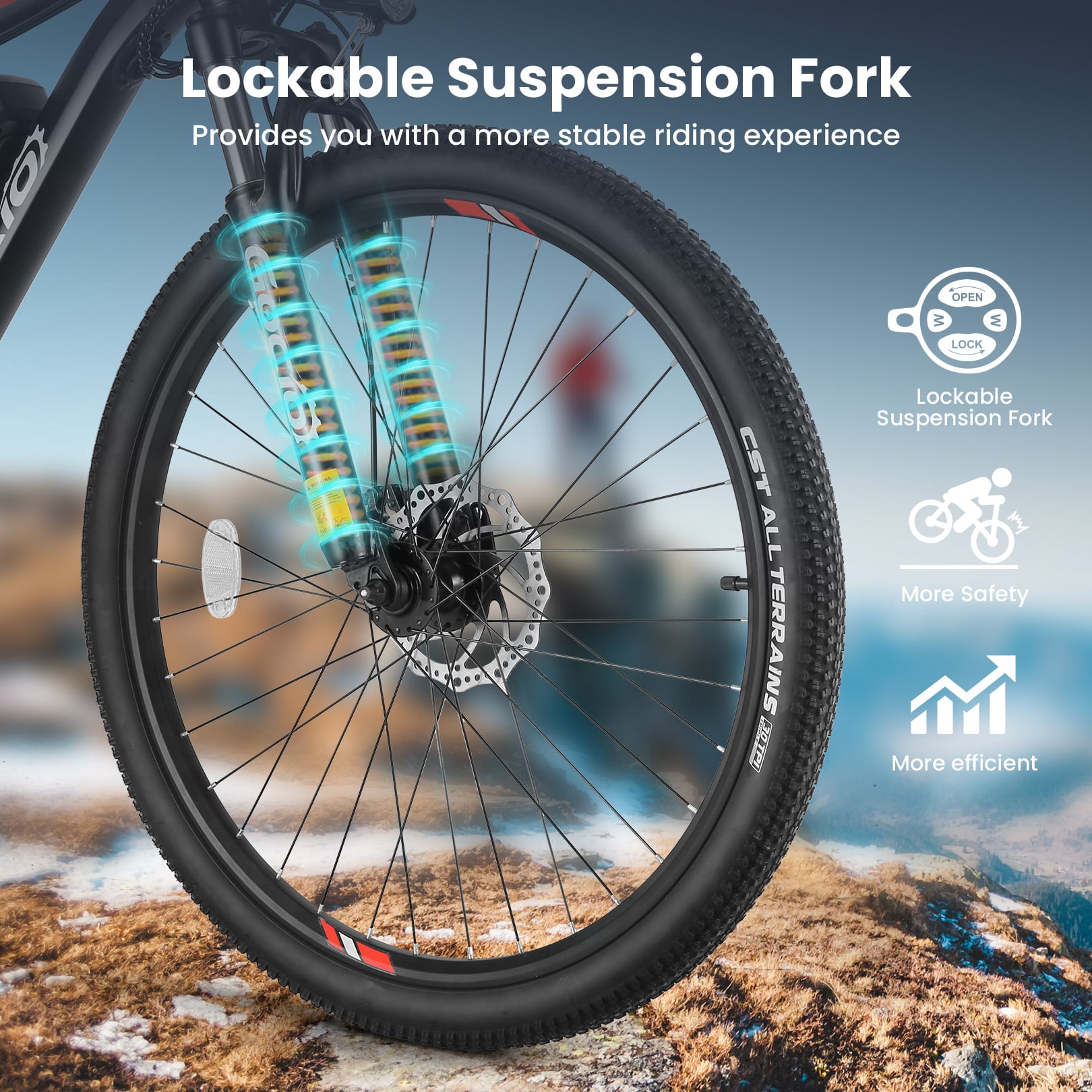 Gocio Electric Bike for Adults, 27.5" E-Mountain Bike, Lockable Suspension Fork, 750W Peak Power Motor, 48V/10.4AH, 19.8 MPH, 21 Speed, UL 2849