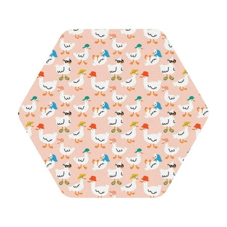 

Coaee Cute Ducks In Hats Print Leather Coasters Set of 6 Non-Slip Washable Cup Coasters for Home Office Bar Hexagon
