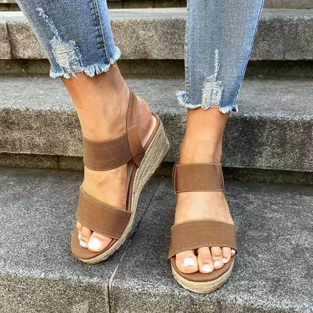 

Egmy Summer Ladies Women Thick Soled Shoes Fish Mouth Casual Wedge Heels Sandals Brown 39