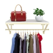 Loyalheartdy Gold Clothes Rack Wall Mounted Garment Rack Clothing Display Shelf Stand w/Hanging Rod & Storage Board 31.5x11.8x15In