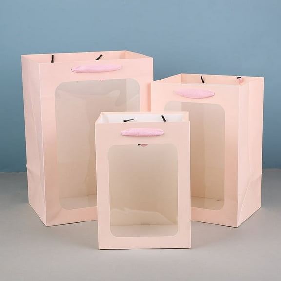 Nvzi gift, flowers, gift box packaging bags, transparent window gift bags, flowers, souvenirs, doll packaging bags (light pink, large)