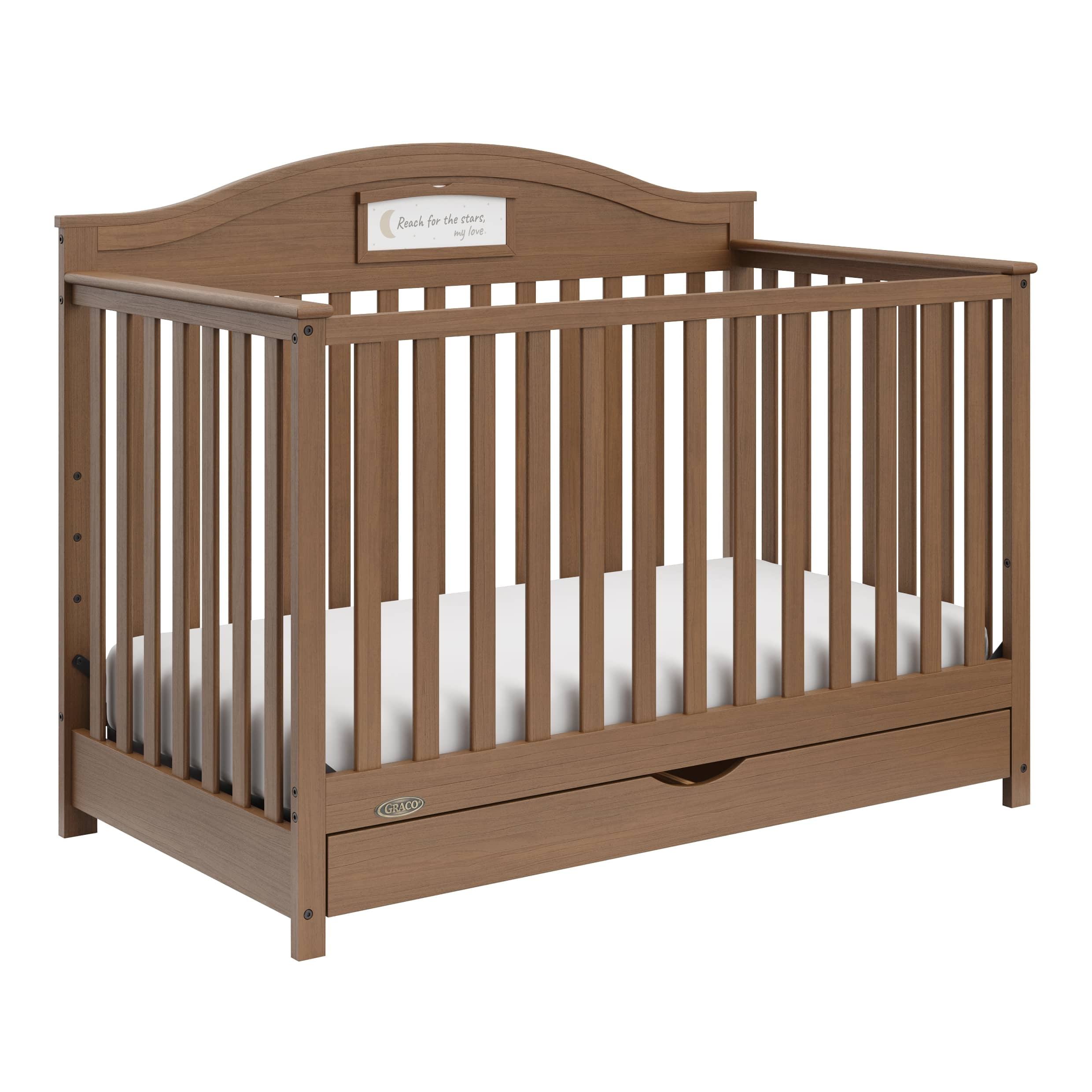 Graco Story 5-in-1 Convertible Baby Crib with Drawer and Reversible Headboard, Hazelnut