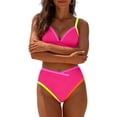 thumbnail image 3 of cocolona Womens High Waisted Bikini Sets V Neck Color Block Two-Piece Swimsuits Vacation Beach Bathing Suit, 3 of 7
