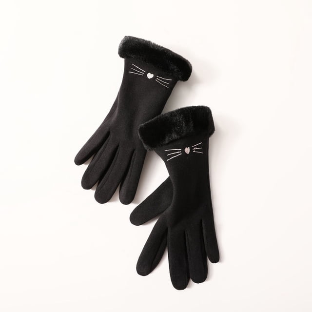 Guantes de invierno para mujer, mensajes de texto con pantalla táctil, forro cálido, guantes para clima frío, regalos de Navidad, guantes para clima frío, lindo gato